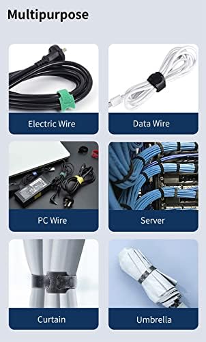 Zhaiwowo Hook ו- Loop Cable קשרי כבלים לשימוש חוזר מארגן כבל כבלים 8 אינץ 'רצועות תיל למרכזי נתונים של משרד ביתי כבל USB שולחן