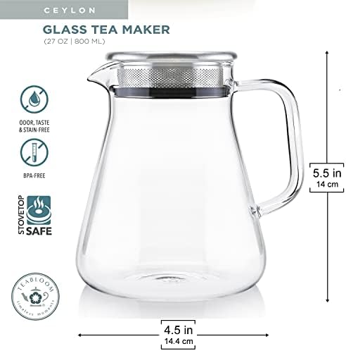 יצרנית תה אחד לתה-נגיעה, קומקום 2 ב -1 ותה תלול יותר עם מכסה פילטר נירוסטה לתה רופף-קומקום זכוכית אטום לחום-בחירה של טעם תה של