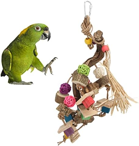 Syh & Aqye תלויים צעצוע של תוכי לעיסה, צעצוע של ציפורים לעיסת ציפורים בצורת תוכי בצורת תוכי כלוב נשיכה עם וו קבוע לתוכי