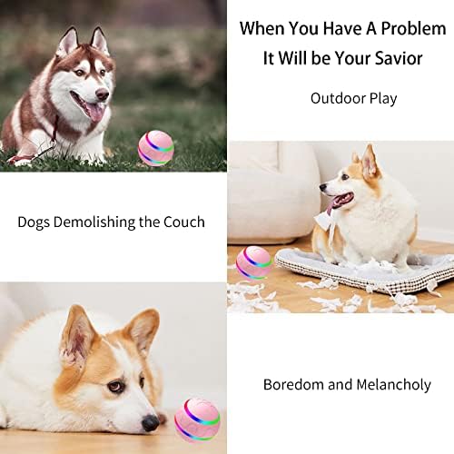 Fancemot כדור כלבים אינטראקטיבי עם שלט רחוק, כדור פלאש LED Auto Ball Fall לכלב, USB נטען צעצועים של שלט רחוק,