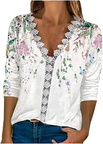 חולצת טי אלגנטית קיץ לנשים V צוואר תחרה פרפרים פרפרים מחוללים הדפס 3/4 שרוולים צמרות אופנה חולצות נשים