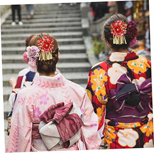 DIDISEAON 1 SET 2 PCS יפני קליפ צד יפני שיער יפני סיכה שיער חתיכות לנשים קטעי שיער נשים פרחוני שיער פרחוני בגדים מסורתיים