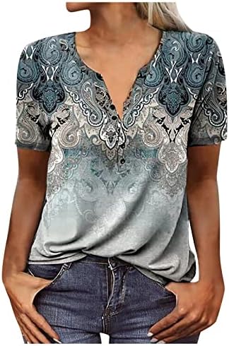 חולצות Dopocq לנשים באולינג גדול מדי טוניקת קיץ בוהו שרוול קצר נ 'צוואר כותנה נמתחת הדפסת חולצות שקיות