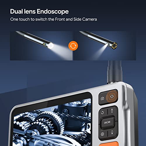 Endoscope עדשה כפולה של DepStech, מצלמת בדיקת בורסקופ וידאו 5.0 MP עם מסך IPS בגודל 5 אינץ ', מצלמת נחש אטומה למים 0.35 אינץ