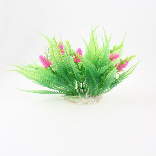 פלסטיק אקווריום עלים צמח פרח, 5.9-אינץ, ירוק / פוקסיה