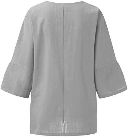 2023 חולצות פשתן כותנה קיץ לנשים 3/4 שרוול וינטג 'פלוס גודל טוניקה צמרמוס אופנה הדפס קרבון צווארון חולצות