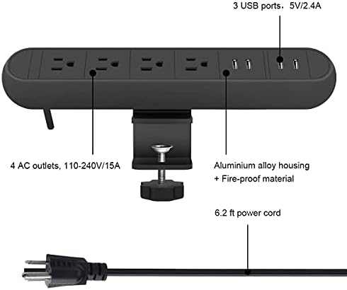 רצועת חשמל של מהדק שולחן מתכת, שקעי חשמל שולחניים, Multi-Outlets של שולחן עבודה נשלף עם USB 4 AC Plug 4 USB