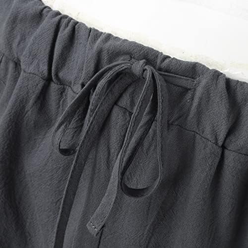 Gdjgta Mens אופנה מזדמנים מודפסים פשתן כיס תחרה למעלה מכנסיים בגודל גדול מכנסיים מטושטשים בית