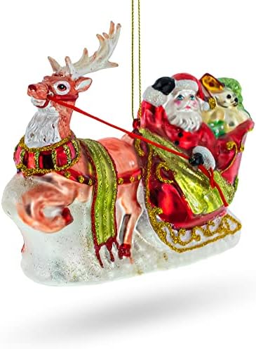 סנטה על מזחלת עם קישוט חג המולד זכוכית איילים 5.7 אינץ '