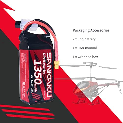 Sankaku 2PCS 1350mAh 11.1V Lipo סוללה 25C 3S Lipo Pack Pack עם מחבר XT30 למסוק מטוס RC מסוק מרוצי Quadcopter Racing