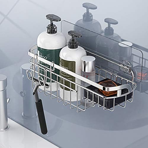 מדף מקלחת דבק לשימוש חוזר לשימוש חוזר עם ווים - מארגן אחסון קאדי למקלחת חרודה - סל מקלחת נירוסטה סל למקלחת