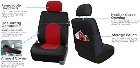 מכסה מושב מכונית קבוצתית FH אדום סט מלא דמוי דמוי עור - התאמה אוניברסלית, כיסויי מושב רכב, כיסויי מושב קדמיים