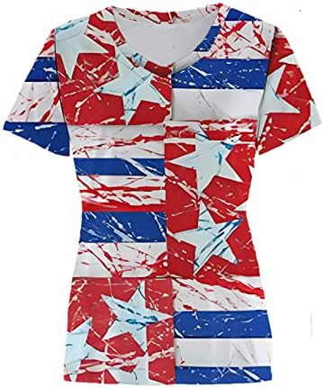 נרברג אמריקאי דגל חולצה נשים 4 ביולי חולצות קצר שרוול עם צווארון טי חולצה רופף מזדמן חולצות פטריוטית טוניקה למעלה