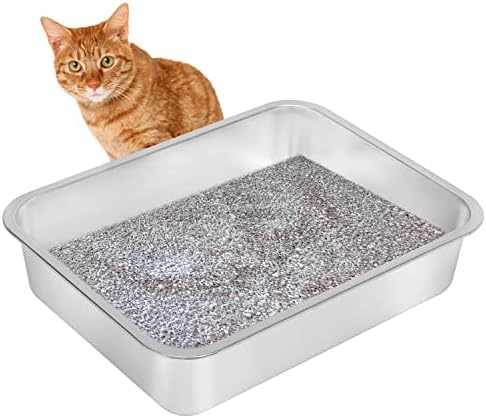 נירוסטה חתול ארגז חול לקשישים חתולים קטן גורים, מתכת המלטת פאן עבור חתול, 4 סנטימטרים גובה, שאינו מקל משטח חלק, קל נקי