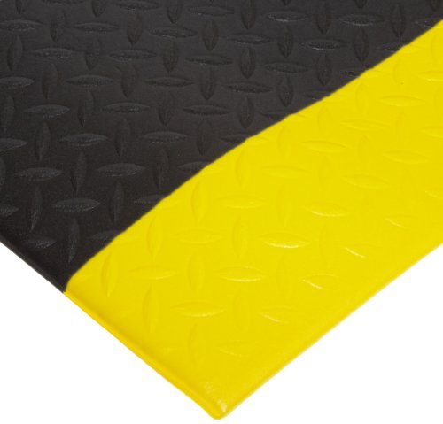 מחצלת רצפה נגד עייפות כרית יהלום נוטרקס 508 פוליוויניל כלוריד, רוחב 3 'על אורך 5' על עובי 1/2, שחור / צהוב