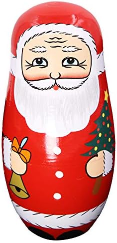 סט אפול של 7 סנטה קלאוס חמוד שמביא מתנות דפוס קינון בובות מעץ בעבודת יד מטריושקה בובה רוסית לילדים לילדים ילדים מתנה ליום הולדת