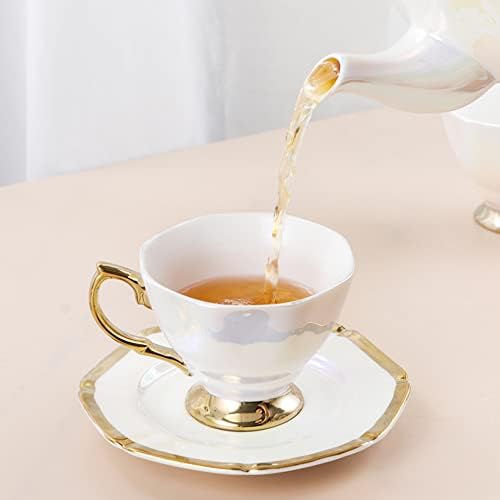 כוס קפה ורוד של פנקוור ותפאורת צלוחית, כוס תה חרסינה עם חוטי זהב, כוס תה פרחים גדולה למתנה, מסיבת תה, 7.43oz