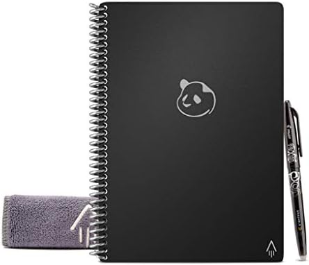 מחברת Rocketbook חכמה לשימוש חוזר, מתכנן פנדה בגודל מכתב עם דפים יומיים, שבועיים וחודשיים, אינפיניטי שחור,