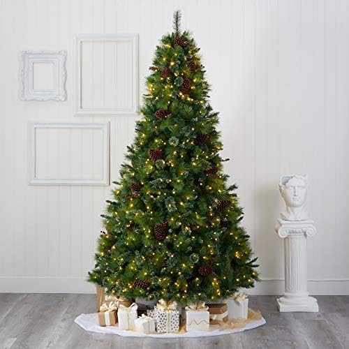 8ft. מונטנה מעורבב אורן עץ חג המולד מלאכותי עם חרוטים אורנים, פירות יער ו 700 נורות LED ברורות, ירוק