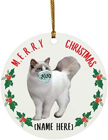 שם מותאם אישית שנה מותאמת אישית Ragdoll חתול הסגר לבן 2023 קישוטי עץ חג המולד מתנות שנה חדשה 2024 קישוטים מעגל