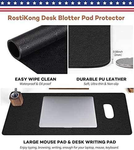 Rostikong משטח שולחני גדול במיוחד מחצלת שולחן משרדית כפולה-צדדית כפולה על גבי שולחן העבודה מגן על עכבר כרית שולחן כתיבת עור