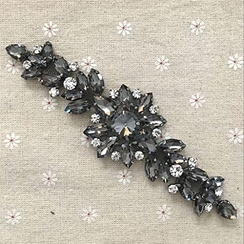 LSDJGDDE שחור קריסטל פרח ריינסטון חגורת אפליקציה לחתונה לחתונה קישוט שמלות תפירה על ריינסטון