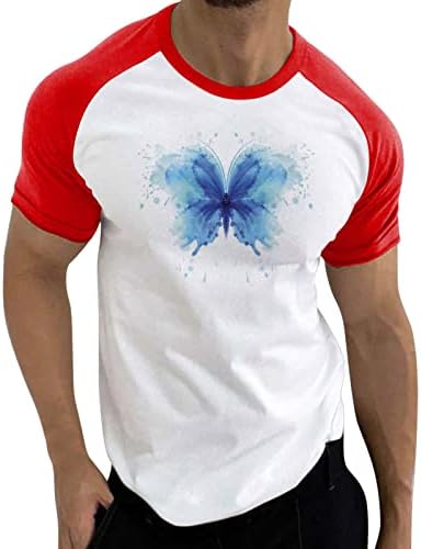 חולצות טריקו של שרוול קצר של XXBR, טלאי גוש גברים טלאים פרפר הדפס צוואר עגול צוואר צמרות טיס אימון מזדמן