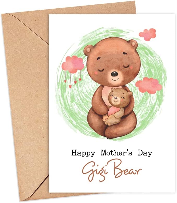 לגיג'י לשאת כרטיס יום האם שמח - ג'יג'י דוב קלף - חיבוק דוב מכרטיס אמא - כרטיס לג'יג'י - רעיון מתנה של יום האם חמוד - כרטיס ברכה