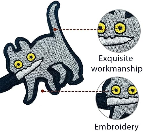 Obokata ברזל רקום על טלאים, חתול אפור עם טלאי אפליקציה סכין, תג מצויר חמוד תפור על סמל אביזרי DIY עבור מעילי