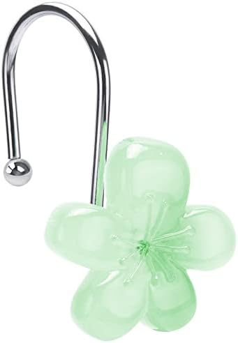 ווילון מקלחת פרחים חמוד ווים, זוהר בעיצוב אמבטיה אלגנטי כהה, די פרחוני, ירוק