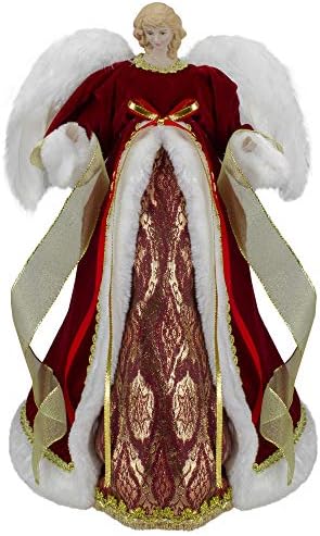 18 מלאך אדום וזהב בשמלה עץ חג המולד - מונה