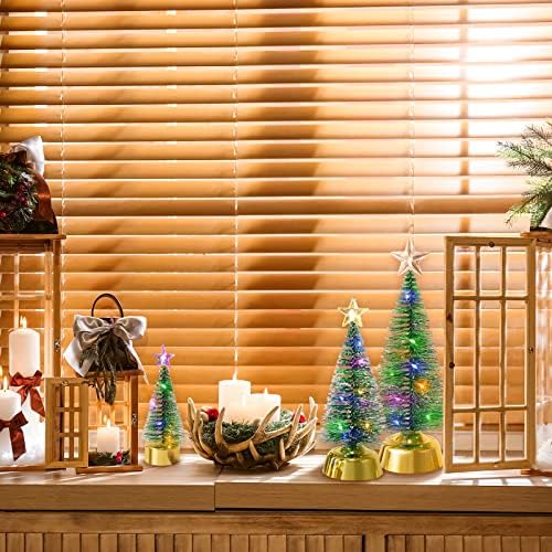 AndyDesign Skindtop Desktop Mini Pine עם אורן מיניאטורי חלבית LED עם עץ חג המולד צבעוני עם כוכב למשרדי שולחן משרד ביתי