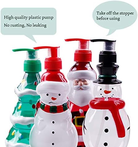 מתקן נושא לחג המולד מתקן סבון בקבוק, מתקן שמפו, מכולות קרם, סנטה קלאוס, איש שלג, בקבוק משאבת פלסטיק בצורת עץ חג המולד, 11 עוז