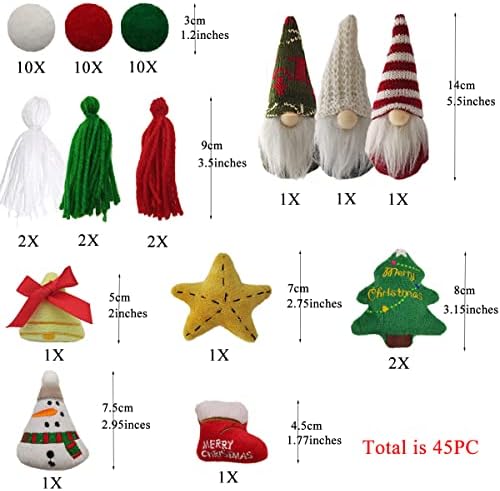 JWJP ו- CCYIIQI 45PC חג המולד פום פום גרלנד סנטה גנום כוכב חג המולד עץ ג'ינגל פעמון שלג איש מגף קישוט