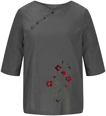 חולצות מזדמנות לנשים קצרות 1/2 שרוול שרוול סטרץ 'סטרץ' פשתן פרחוני גרפיקה נינוחה חולצות טש חולצות נשים